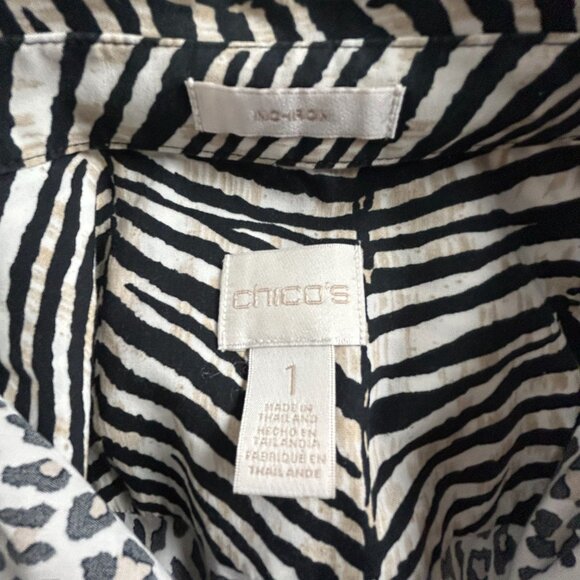 Chico's Womens Leopard Tiger Print 3/4 Flip Cuff Button Up No Iron Shirt Size 1 - Picture 3 of 7